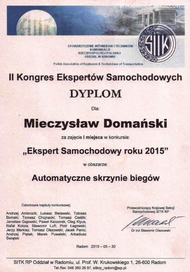 Expert Samochodowy 2015r Mieczysław Domański Łuków Automatyczne Skrzynie Biegów
